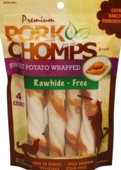 Scott Pet Pork-Chomps Sweet Potato Wrapped Pork Twists Natural Dog Chews - Large - 4 Count
