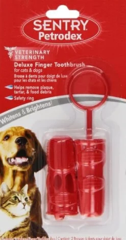 Sentry Petrodex Deluxe Finger Toothbrush Dog Dental Care - Red - 2 Pack