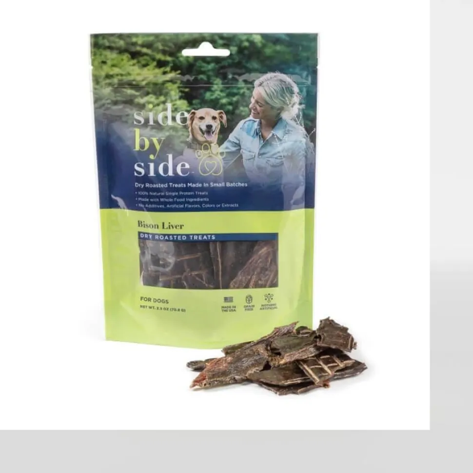 Side By Side Small Batch Dry Roasted Bison Liver Neutral Dog Treats