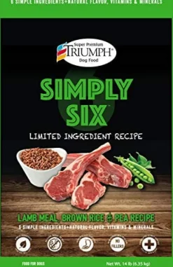 Simply Six Limited Ingredient Dry Dog Food - Lamb Rice and Peaa - 14 Lbs