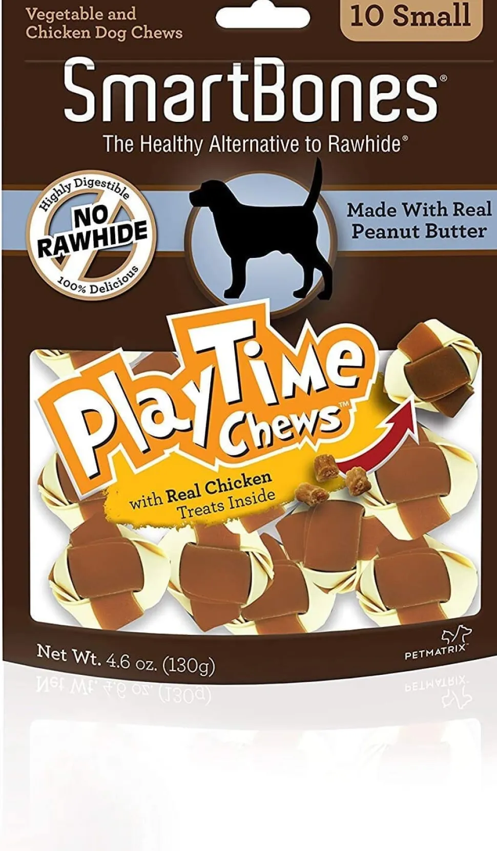 Smartbones Playtime Chews with Real Chicken Inside Dog Dental and Hard Chews - Peanut Butter - Small - 10 Pack