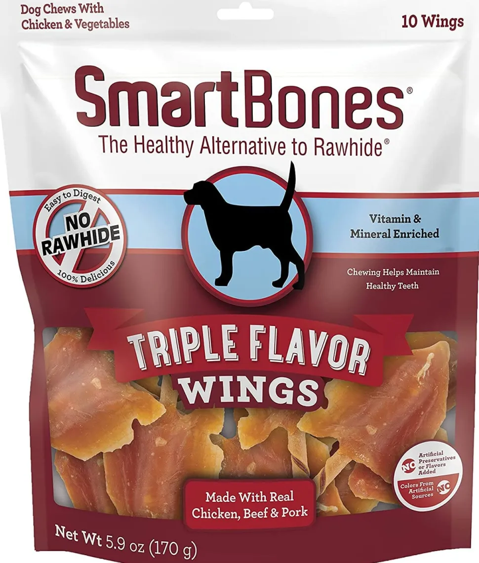 Smartbones Wings Triple Flavor Dog Dental and Hard Chews - Chicken - 10 Count
