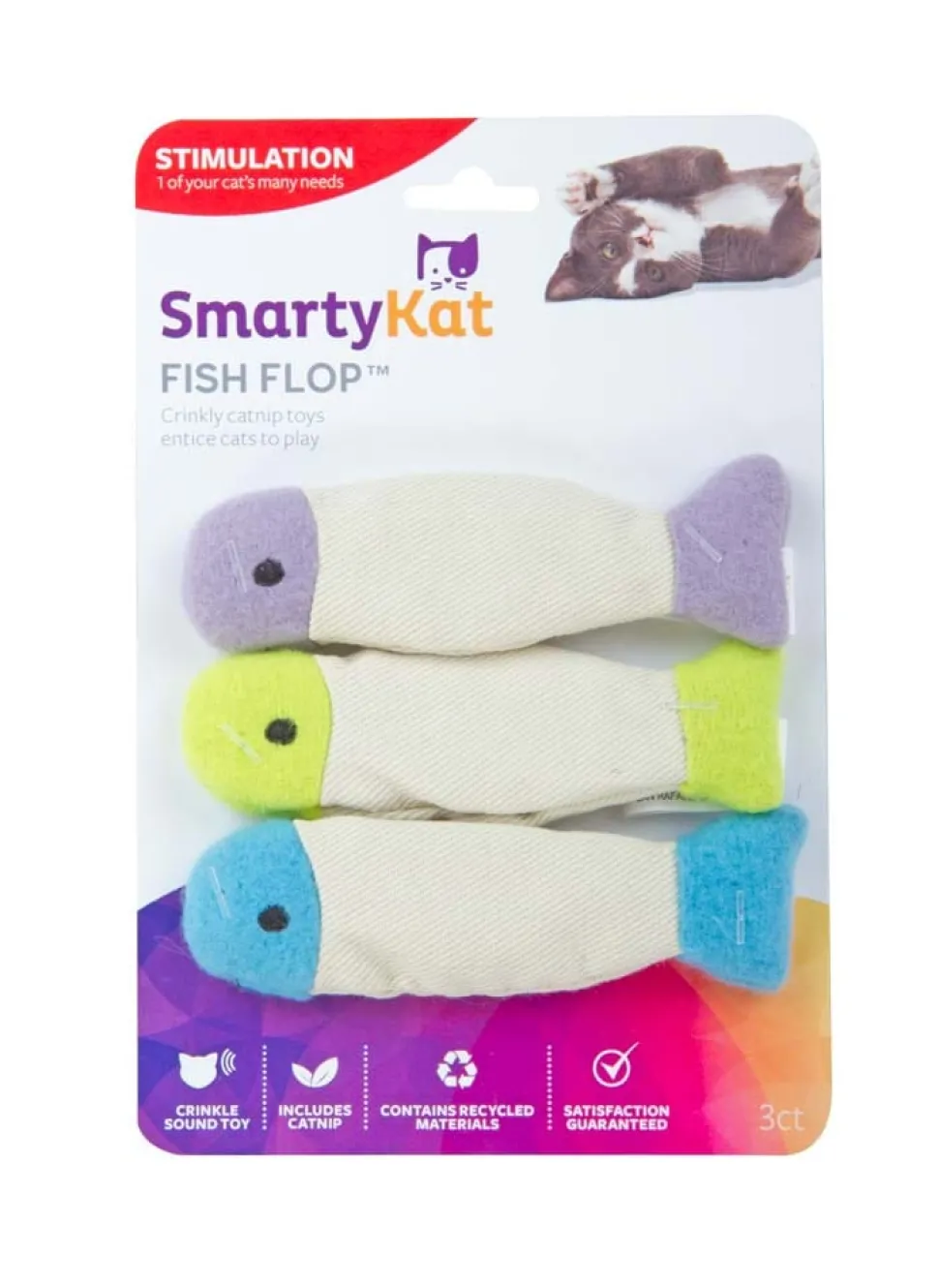 SmartyKat Fish Flop Crinkle Plush Catnip Toy - Multi-Color - 3 Pack