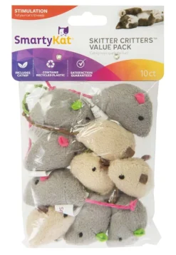SmartyKat Skitter Critters Mice Catnip Toy - Grey and Tan - 10 Count - Value Pack