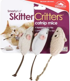 SmartyKat Skitter Critters Mice Catnip Toy - Grey and Tan - 3 Pack