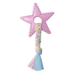 Snugarooz Lil Star Dental Textured Rubber Chew and Rope Puppy Dog Toy - Pink - 7" Inches