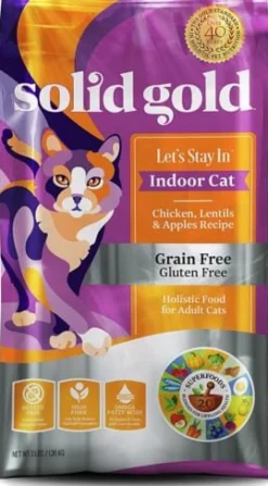 Solid Gold Let's Stay In Grain-Free Chicken Lentils and Apples Indoor Dry Cat Food - 12 Lbs