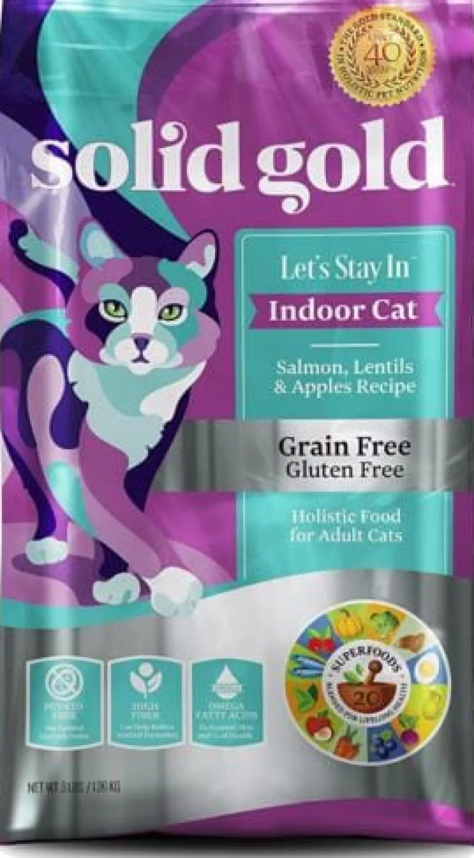 Solid Gold Let's Stay In Grain-Free Salmon Lentils and Applies Indoor Dry Cat Food - 3 Lbs