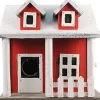 Songbird Essentials Picket Fence Cottage Bird House - Red/White - 8 X 6.5 X 8 In