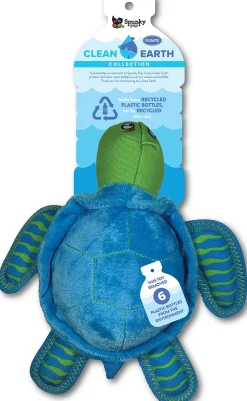 Spunky Pup Clean Earth Collection Turtle Plush Squeak and Plush Dog Toy - Large