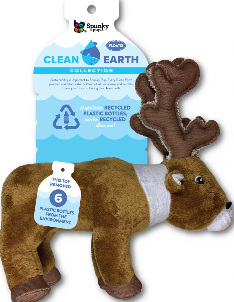 Spunky Pup Clean Earth Collection Caribou Squeak and Plush Dog Toy - Small