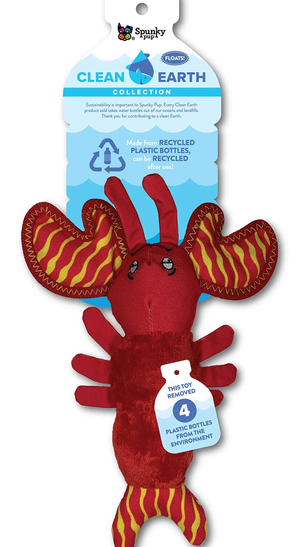 Spunky Pup Clean Earth Collection Lobster Squeak and Plush Dog Toy - Small
