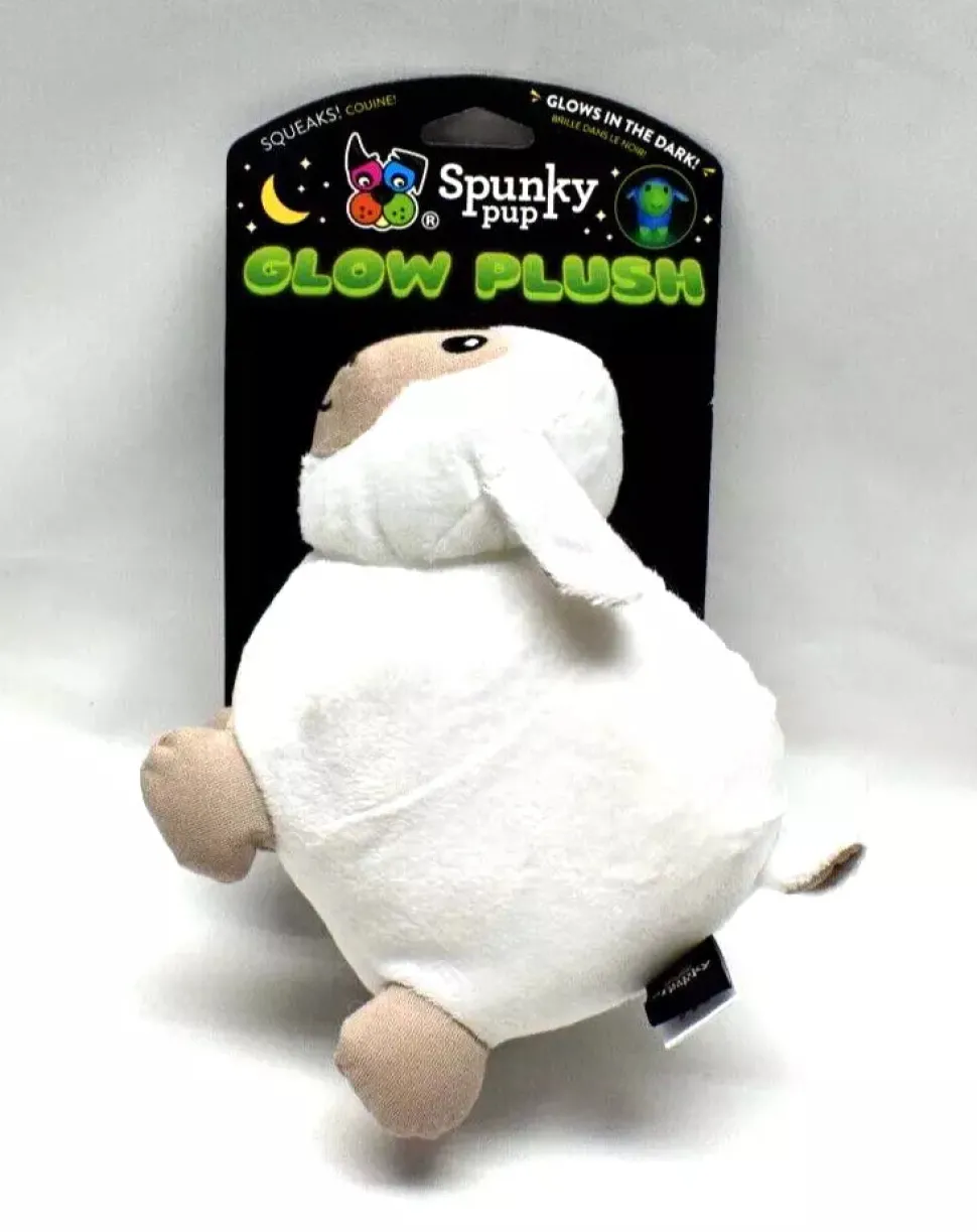 Spunky Pup Glow In the Dark Lamb Squeak and Plush Dog Toy - Small