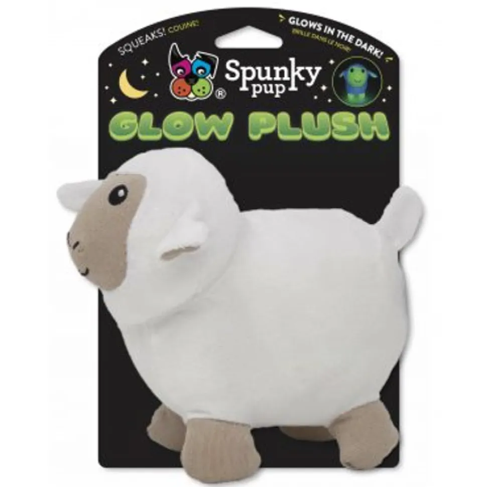 Spunky Pup Glow In the Dark Lamb Squeak and Plush Dog Toy - Large