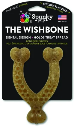 Spunky Pup Wishbone Chicken Flavored Durable Nylon Fetch Dog Toy - Small