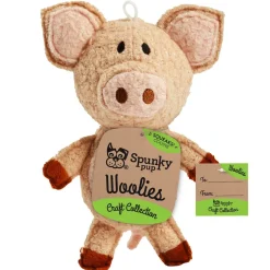 Spunky Pup Woolies Craft Collection Pig Squeak and Wool Plush Dog Toy