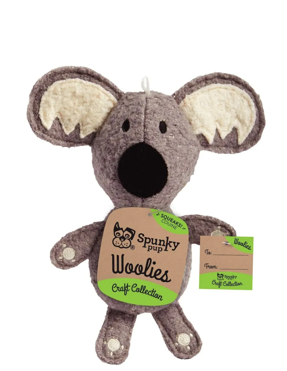 Spunky Pup Woolies Craft Collection Koala Squeak and Wool Plush Dog Toy