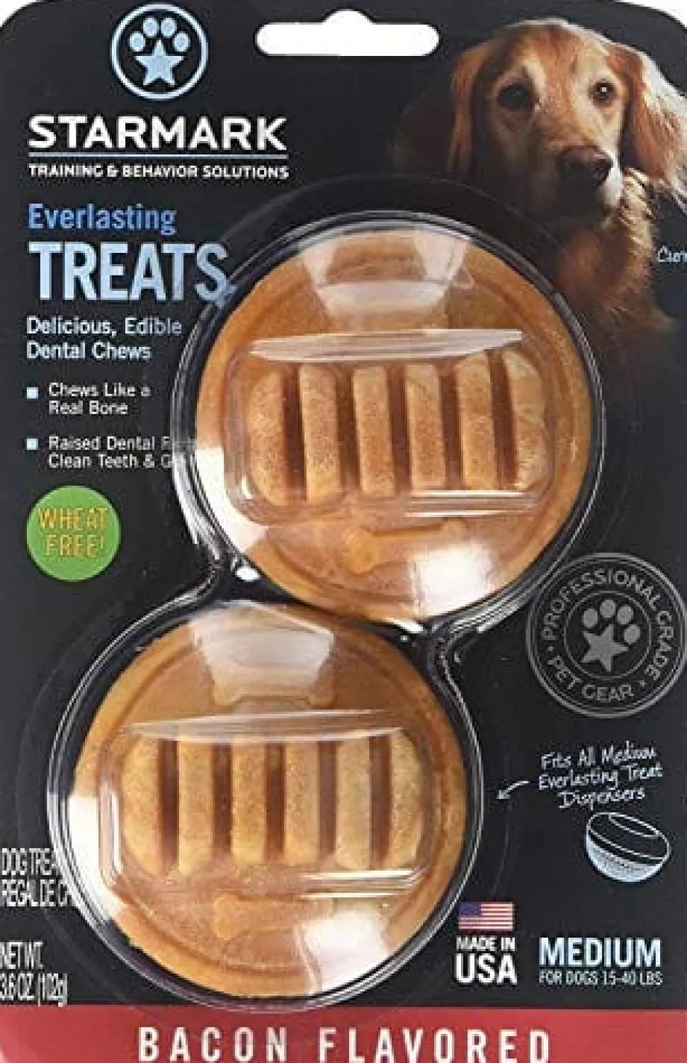 Starmark Everlasting USA Treat Dog Toy Stuffing Chewy Dog Treats - Bacon - Medium