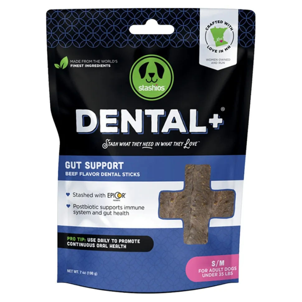 Stashios Dental+ Sticks with Gut Support Beef Broth Dog Dental Chews - Dogs Under 35 Lbs - Small/Medium - 7 Oz