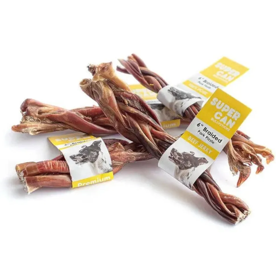Supercan Braided Pork Pizzle Natural Dog Treats - 6 Inch - 200 Count