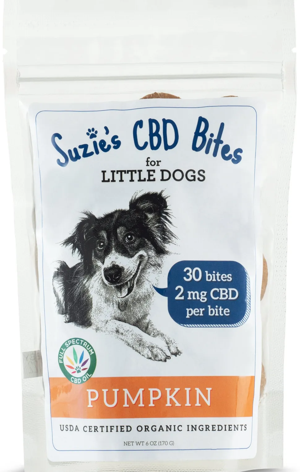 Suzie's CBD Treats CBD Bites for Small Dogs Pumpkin 2 mg Dog Biscuits - 30 ct Bag