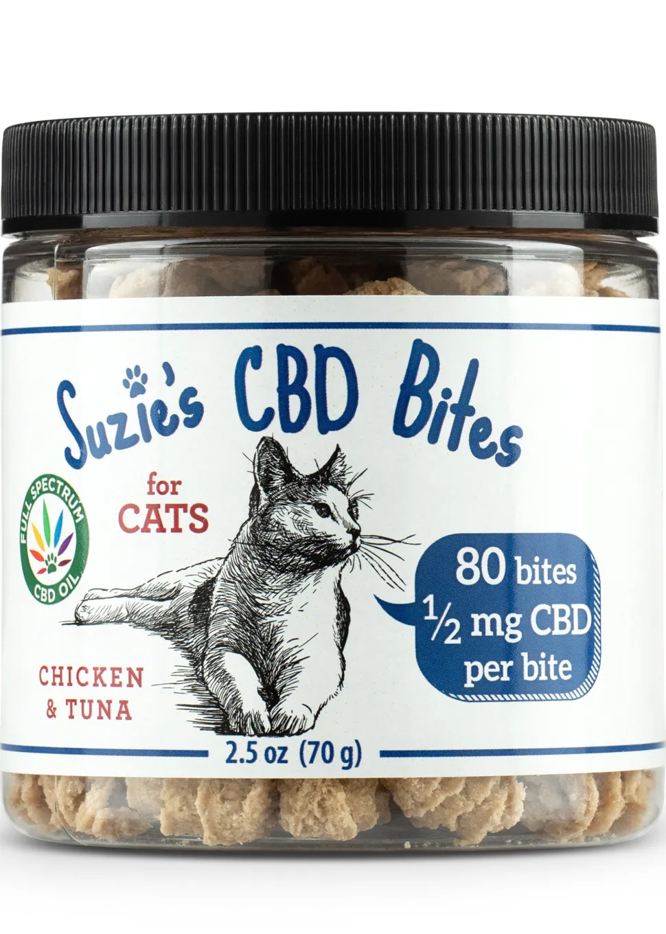 Suzie's CBD Treats CBD Bites for Cats Chicken & Tuna 0.5 mg Cat Biscuits - 80 ct Jar