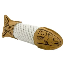Tall Tails Natural Leather and Rope Trout Chew and Fetch Dog Toy - 15 Inches