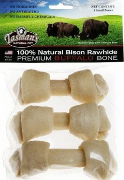 Tasman's Natural Pet Bison Rawhide 4" - 5" Small Bones Dog Natural Chews - 3 Pack