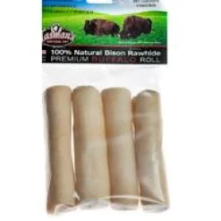 Tasman's Natural Pet Bison Rawhide 4" - 5" Small Rolls Dog Natural Chews - 4 Pack