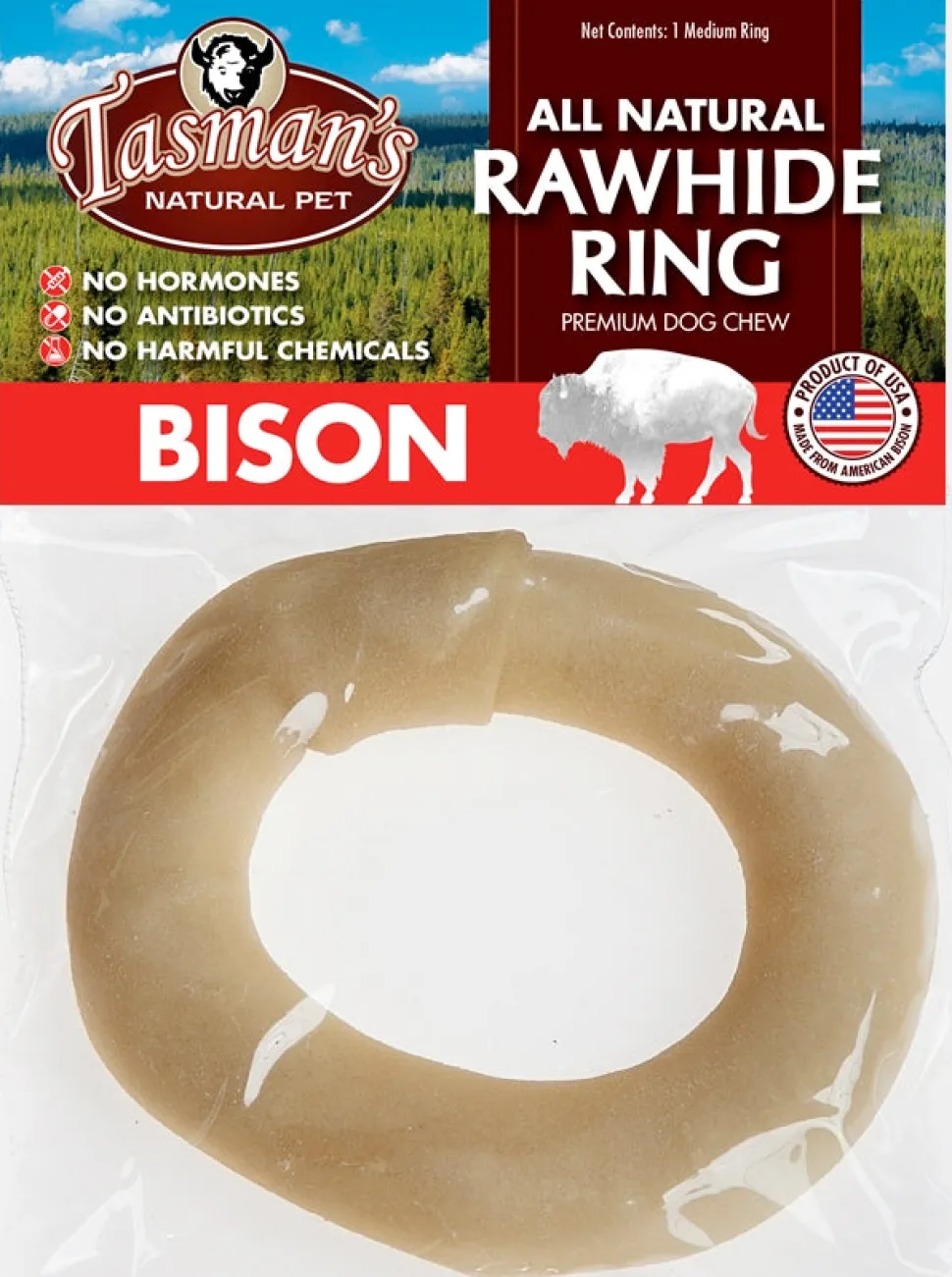 Tasman's Natural Pet Bison Rawhide 5" - 6" Dog Natural Chews - Medium Ring