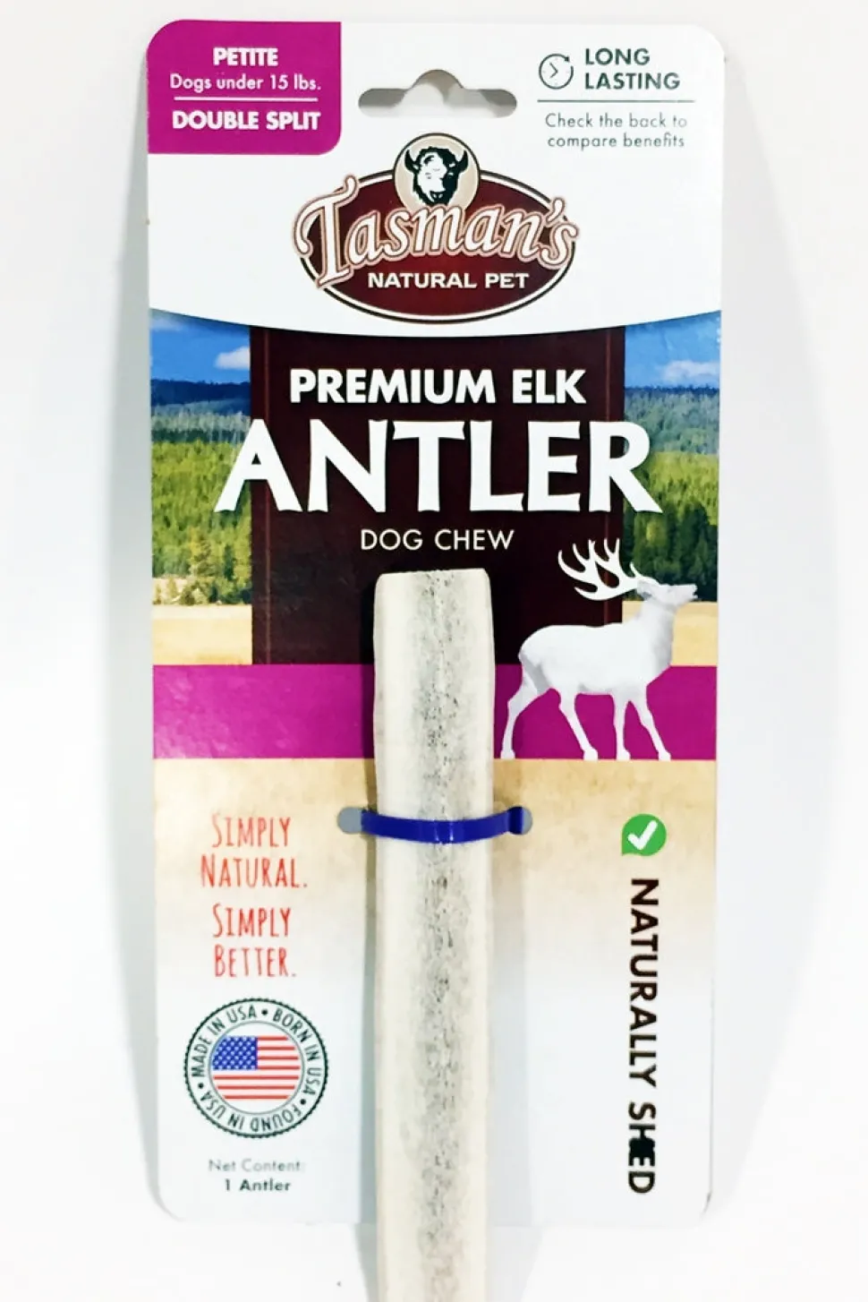 Tasman's Natural Pet Elk Antler Petite Dog Natural Chews - Double Split