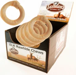 Tasman's Natural Pet Elk Rawhide 5" - 6" Medium Elk Ring Dog Natural Chews - Case of 18