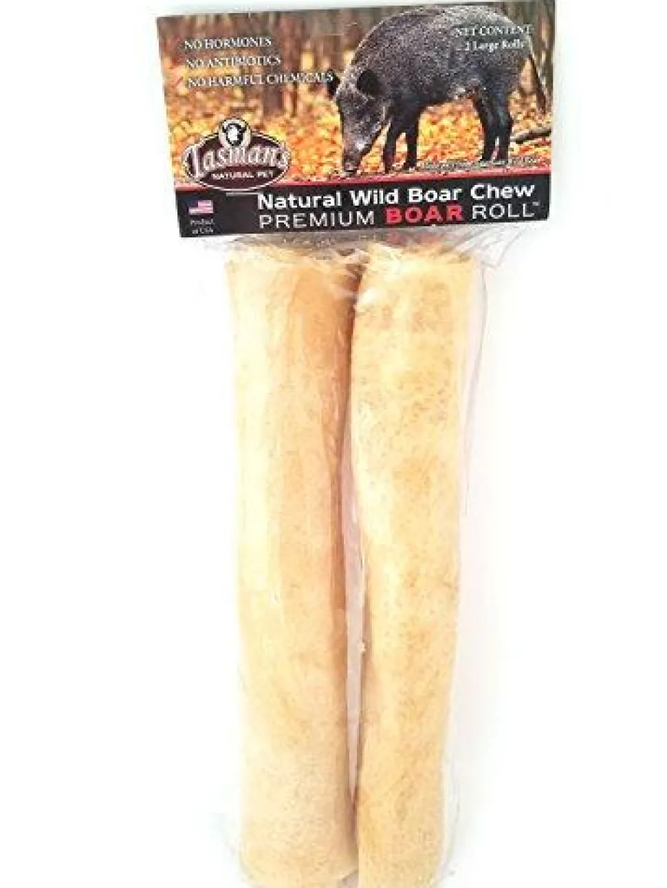 Tasman's Natural Pet Rawhide 9" - 10" Wild Boar Large Rolls Dog Natural Chews - 2 - Pack