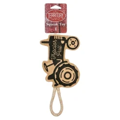 Territory Tractor Truck Natural Leather Squeak Chew and Rope Tug Dog Toy - 13.5 Inches