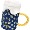 The Worthy Dog Cheers Beer Mug Squeak and Chew Nylon and Rope Plush Dog Toy