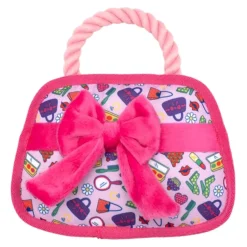 The Worthy Dog Fashionista Purse Patterned Squeak Rope and Nylon Plush Dog Toy
