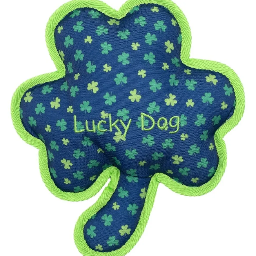 The Worthy Dog Lucky Dog Irish Leaf Patterned Squeak Nylon and Plush Dog Toy