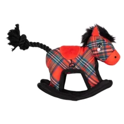 The Worthy Dog Rocking Horse Plaid Patterned Squeak Rope and Nylon Plush Dog Toy