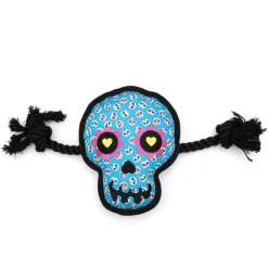 The Worthy Dog Sugar Skull Pattened Squeak Rope and Nylon Plush Dog Toy