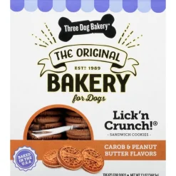 Three Dog Bakery Lick'N Crunch Sandwich Cookies Dog Biscuits Treats - Peanut Butter/C - 13 Oz - 6 Pack