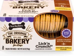 Three Dog Bakery Lick'N Crunch Sandwich Cookies Variety Pack Dog Biscuits Treats - Vanilla/Pb/Caro - 26 Oz - 4 Pack