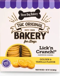 Three Dog Bakery Lick'N Crunch Sandwich Cookies Dog Biscuits Treats - Vanilla - 13 Oz - 6 Pack