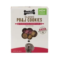 Three Dog Bakery Peanut Butter and Strawberry Jelly Bites Soft Baked and Chewy Dog Treats - 13 Oz - Case of 6