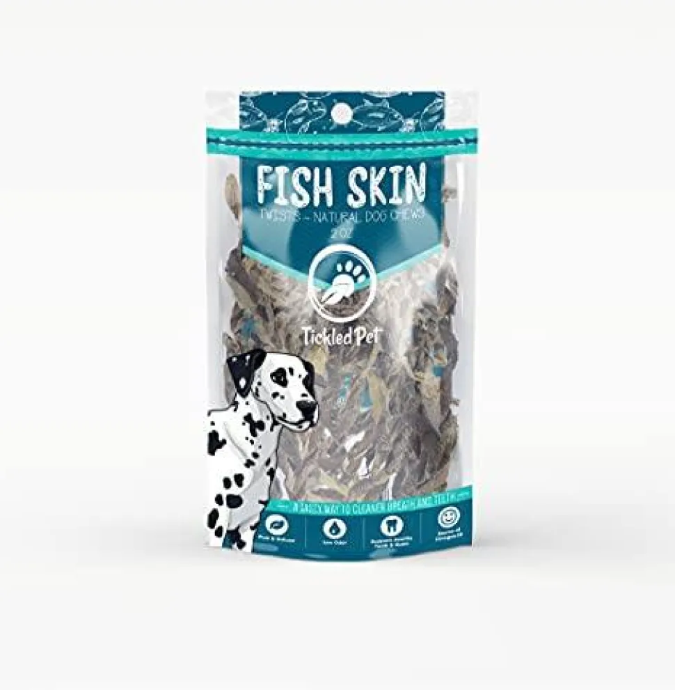 Tickled Pet All-Natural Icelandic Codfish Skin Twists Dehydrated Dog Chews - 2 oz Bag