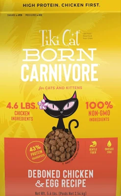 Tiki Cat Born Carnivore Non-GMO Chicken & Egg non Kibble Dry Cat Food - 5.6 lb Bag