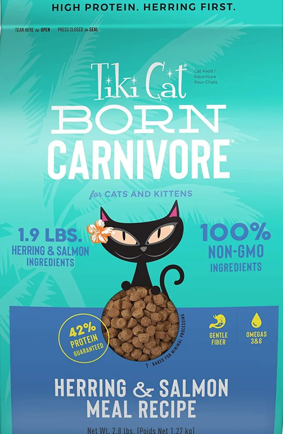 Tiki Cat Born Carnivore Non-GMO Herring & Salmon non Kibble Dry Cat Food - 11.1 lb Bag