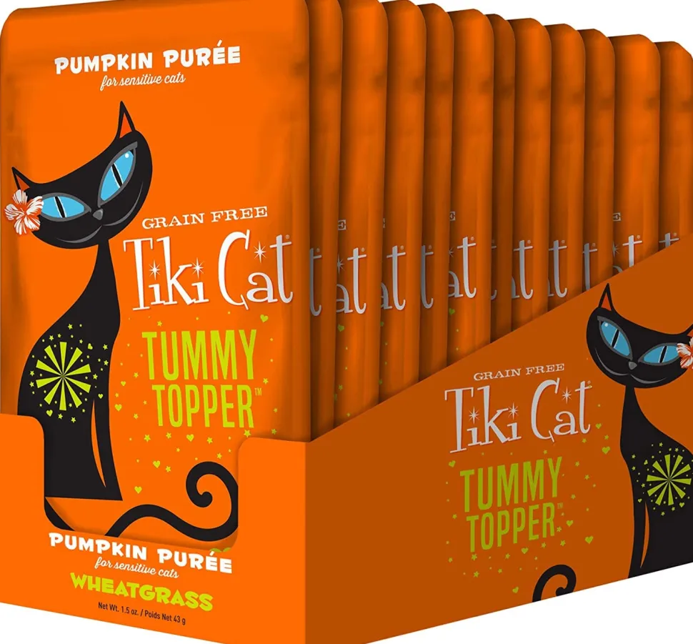 Tiki Cat Tummy Topper Pumpkin & Wheatgrass Cat Food Toppers - 1.5 Oz Pouch - Pack of 12