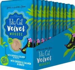 Tiki Cat Velvet Mousse Chicken & Salmon Cat Food in Pouches - 2.8 oz Pouches - Case of 12