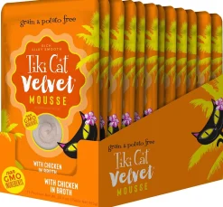 Tiki Cat Velvet Mousse Chicken Cat Food in Pouches - 2.8 oz Pouches - Case of 12
