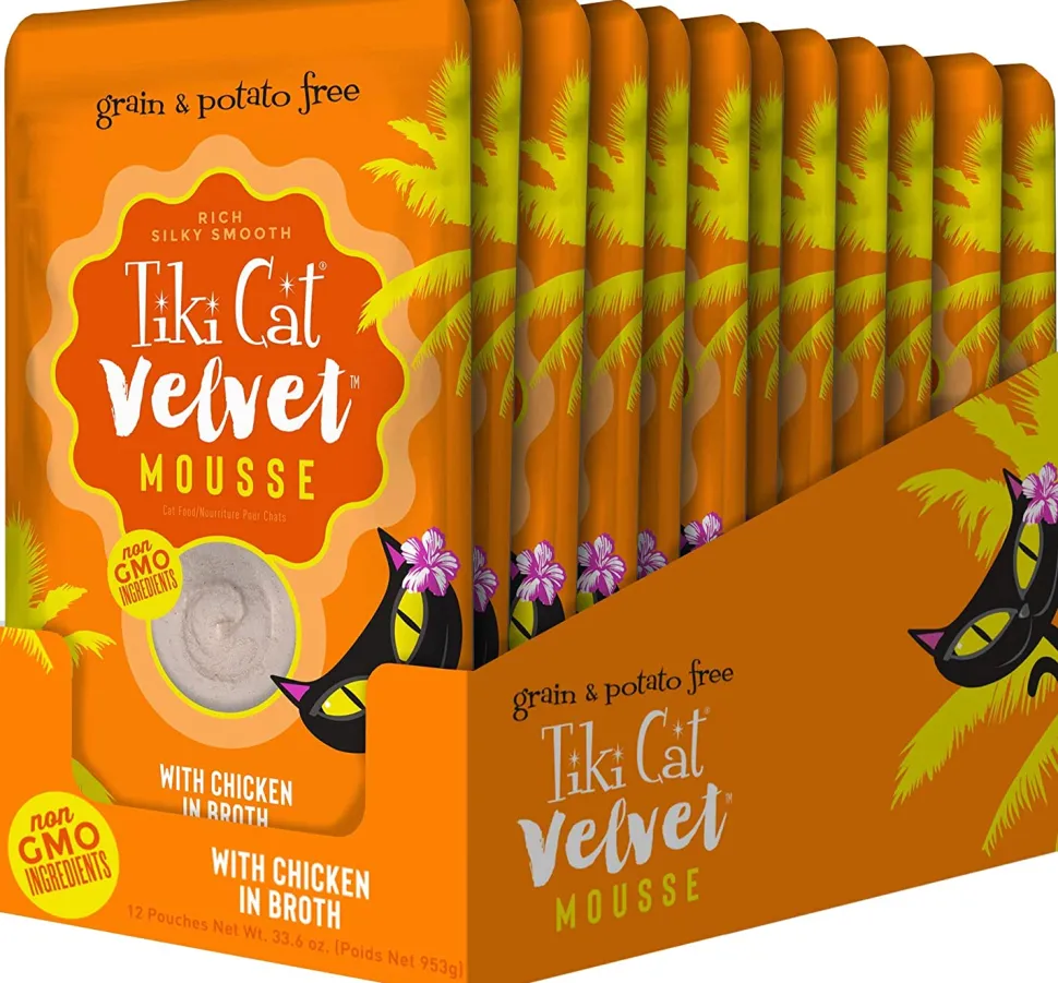 Tiki Cat Velvet Mousse Chicken Cat Food in Pouches - 2.8 oz Pouches - Case of 12